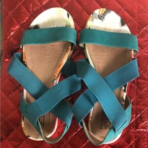 Miz Mooz Teal Crisscross Sandals